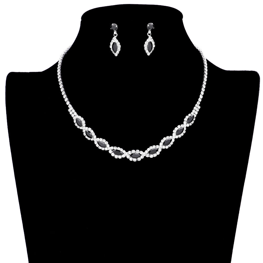 Black Marquise Stone Accented Rhinestone Jewelry Set, adds a classic touch to any ensemble. The timeless marquise cut stones are perfectly accented with a dazzling variety of rhinestones, creating a timeless piece of jewelry that is sure to impress. A perfect fashion accessory for any kind of casual or special occasion.