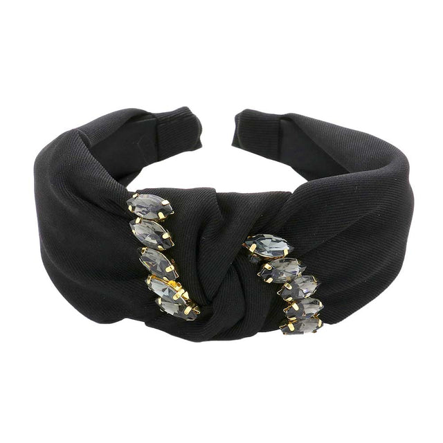 Black Marquise Stone Embellished Knot Burnout Headband, get ready with this marquise stone knot headband to receive the best compliments on any special occasion. This classy marquise stone headband is perfect for parties, Weddings, and Evenings. Awesome gift for anniversaries, Valentine‚Äö√Ñ√¥s Day, or any special occasion.