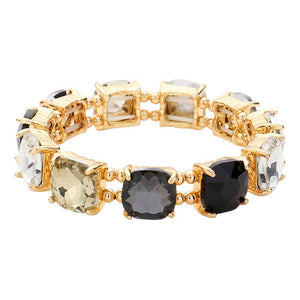 Black Multi Cushion Square Stone Stretch Evening Bracelet, features a delicate combination of stones set in a modern cushion square. Perfect for adding sparkle and sophistication to any outfit. This is the perfect gift, especially for your friends, family, and the people you love and care about.