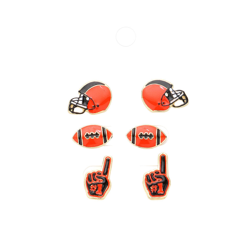 Black Orange 3Pairs Game Day Oklahoma State University Helmet Football No 1 Message Stud Earrings. Celebrate and accessorize your Oklahoma State University pride with this set. Featuring 3 pairs of team-specific stud earrings, they are perfect for wearing with all your Tigers apparel. Show your spirit on game day and beyond!