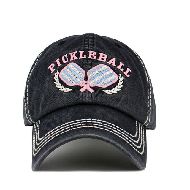 Black Serve up casual sport style with this PICKLE BALL washed vintage baseball cap, featuring bold lettering and a pickleball racket graphic for a playful athletic touch. Finished with a soft, broken-in feel, it’s perfect for on- and off-court wear, from practice days to relaxed weekends.