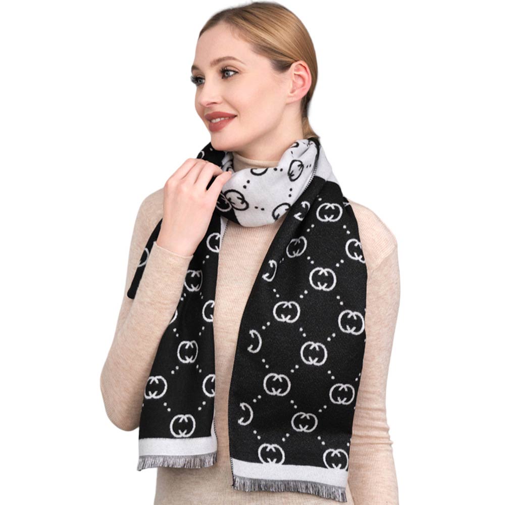 Black Patterned Oblong Scarf, Stay warm and stylish on chilly winter days. This beautiful scarf features a patterned design that is sure to make any outfit look amazing. A thoughtful and stylish gift for fashion-loving friends and family members, special ones, colleagues, or Secret Santa gift exchange.