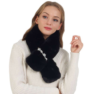 Black Pearl Flower Faux Fur Pull Through Scarf, is delicate, warm, on-trend & fabulous, and a luxe addition to any cold-weather ensemble. Great for daily wear in the cold winter to protect you against the chill, the classic style scarf & amps up the glamour with a plush material. Perfect gift for birthdays, or any occasion.