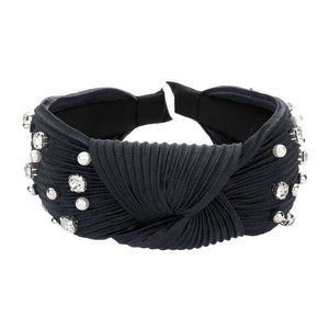 Black Pearl Metal Ball Round Stone Knot Burnout Pleated Headband, be the ultimate trendsetter & be prepared to receive compliments wearing this round stone headband with all your stylish outfits! Perfect for everyday wear, outdoor festivals, and many more. Awesome gift idea for your loved one or yourself.