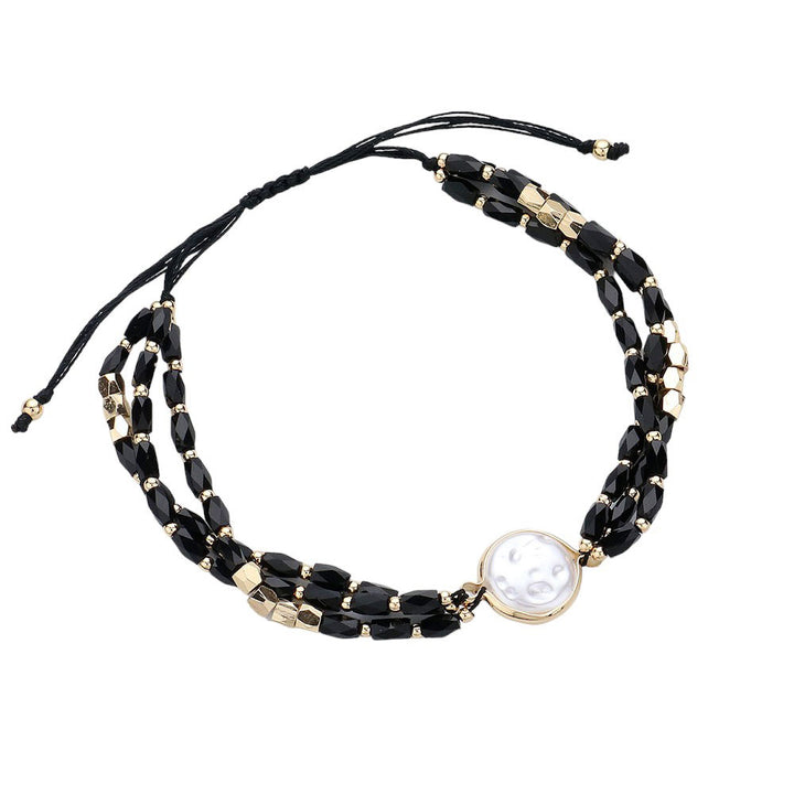 Black Pearl Pointed Faceted Beaded Pull Tie Cinch Bracelet, Indulge in luxury with our dazzling and elegant bracelet features beautifully crafted pearls and faceted beads, all perfectly strung together for a stunning piece that will elevate any outfit. With its adjustable pull tie cinch, you can achieve the perfect fit.