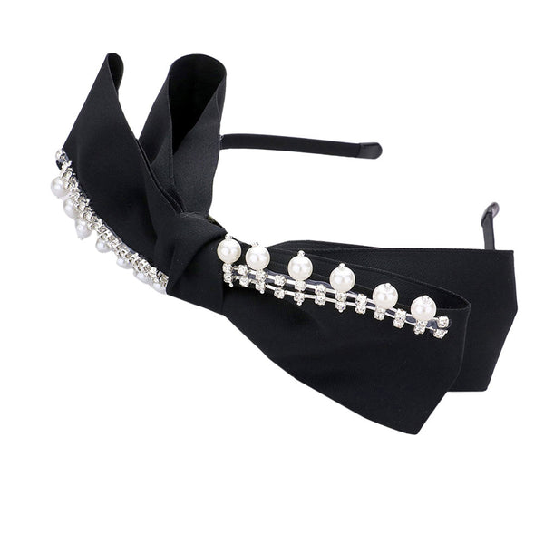 Black Pearl Stone Embellished Bow Headband, the combination of stone sewn on an oversized headband will make you feel glamorous. Be ready to receive compliments. Be the ultimate trendsetter wearing this chic headband with all your stylish outfits! These are beautifully designed on a bow and pearl theme to put on a pop of color and complete your ensemble.