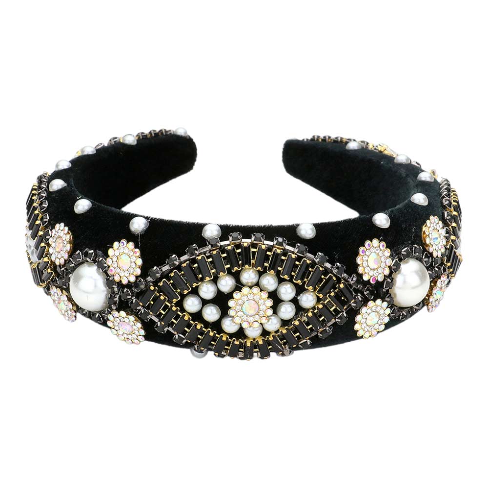 Black Pearl Stone Embellished Evil Eye Accented Padded Headband, creates a natural & beautiful look while perfectly matching your color with the easy-to-use evil eye headband. Perfect for everyday wear, special occasions, outdoor festivals, and more. Awesome gift idea for your loved one or yourself.