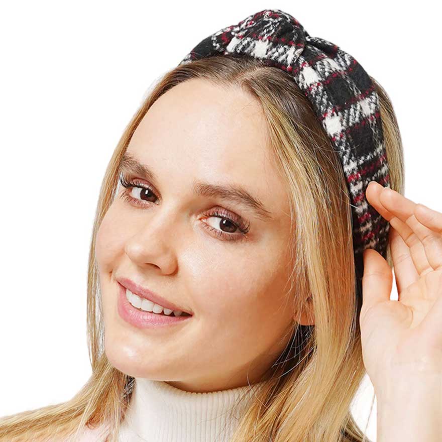 Beige Plaid Check Patterned Knot Burnout Headband, Its lightweight construction and knot detail provide a secure fit ensuring you look great all day. Perfect for everyday wear. Push back your hair with this pretty plush headband. Perfect gift for birthday, anniversary, Mother's Day, holiday, or any other relevant event.