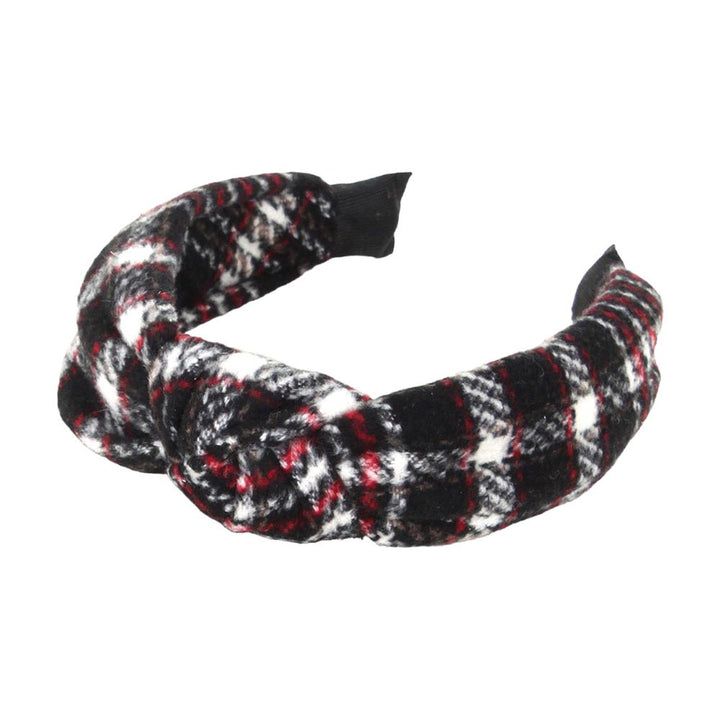 Black Plaid Check Patterned Knot Burnout Headband, Its lightweight construction and knot detail provide a secure fit ensuring you look great all day. Perfect for everyday wear. Push back your hair with this pretty plush headband. Perfect gift for birthday, anniversary, Mother's Day, holiday, or any other relevant event.