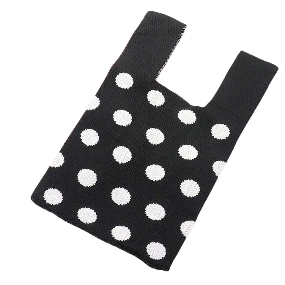 Black Polka Dot Patterned Knit Tote Bag, is designed with a unique polka dot pattern. With its sleek design and comfortable straps, this bag will be a great accent to any outfit. Made with durable materials, its strong construction can withstand everyday use. This can be a thoughtful gift to friends and family members.
