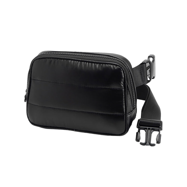 Black Puffer Rectangle Sling Bag Fanny Bag Belt Bag, this stylish is bag made from durable material to ensure maximum protection and comfort. It features a fashionable design with adjustable straps, and secure buckle closure ensuring your valuables are safe and secure. The perfect accessory for any occasion, shopping, etc.