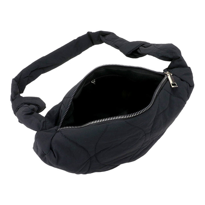 Black Quilted Puffer Half Moon Tote Shoulder Bag, is perfect to carry all your handy items with ease. Great for different activities including quick getaways. Easy to carry with you in your hands or around your shoulders. This is the perfect gift idea for a birthday, holiday, Christmas, anniversary, Valentine's Day, etc.