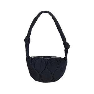 Black Quilted Puffer Half Moon Tote Shoulder Bag, is perfect to carry all your handy items with ease. Great for different activities including quick getaways. Easy to carry with you in your hands or around your shoulders. This is the perfect gift idea for a birthday, holiday, Christmas, anniversary, Valentine's Day, etc.
