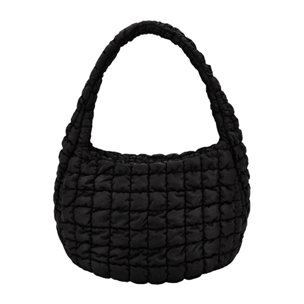 Black Quilted Puffer Shoulder Crossbody Bag, Stay warm and stylish with this bag. Made of durable material, it is insulated to keep you cozy in the coldest conditions. The shoulder straps make it comfortable and convenient to carry, so you can bring everything you need with ease. Perfect for gifting on every occasion.