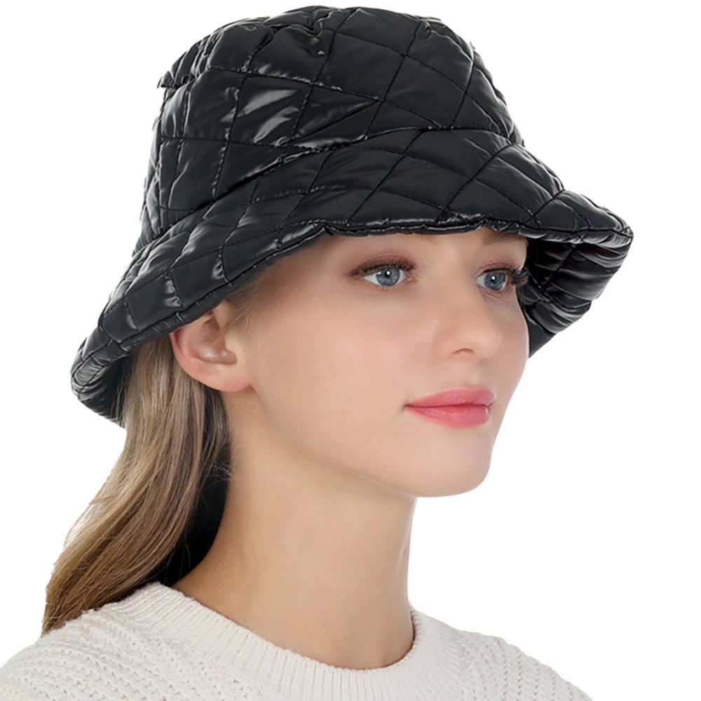 Black Quilted Puffer Solid Bucket Hat, Keep warm and comfortable in style with this hat. Crafted from a quilted material, this hat provides superior insulation and protection for your head and keeps you comfortable in the winter. Awesome winter gift for your family and friends.