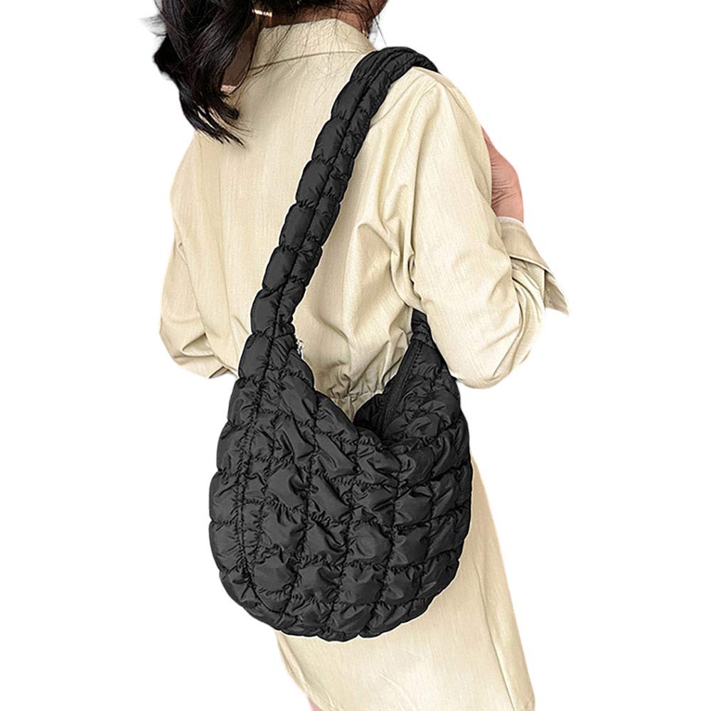 Black Quilted Puffer Tote Shoulder Bag, is perfect to carry all your handy items with ease. This handbag features a top zipper closure for security that makes your life easier and trendier. This is the perfect gift idea for a birthday, holiday, Christmas, anniversary, Valentine's Day, etc.