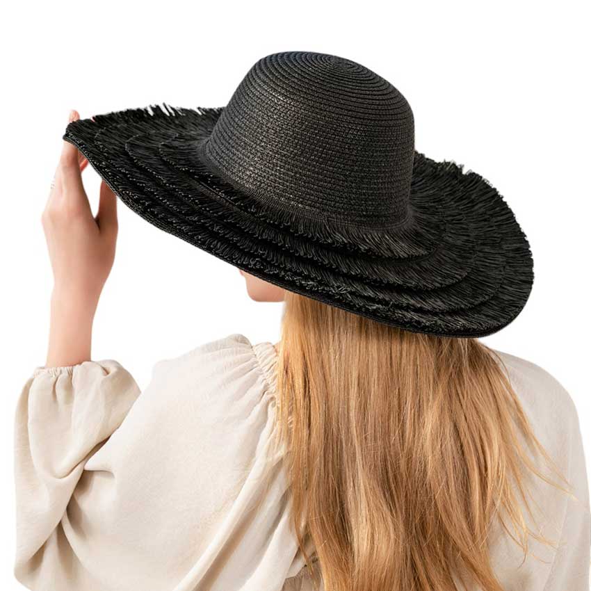 Black Raffia Tassel Pointed Sun Hat, this hat is expertly crafted for both style and function. Made from natural raffia, it offers UV protection and a chic, pointed silhouette. The playful tassel accents add a touch of whimsy, making it the perfect accessory for any sunny day. Ideal gift choice for fashion-forwarded friends.