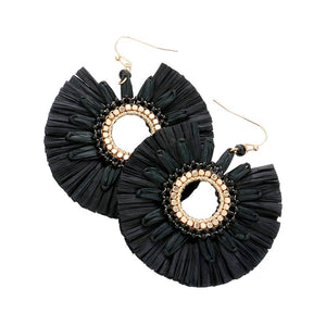Black Raffia Trimmed Open Circle Dangle Earrings, turn your ears into a chic fashion statement with these open-circle dangle earrings! These beautifully unique designed earrings with beautiful colors are suitable gifts for wives, lovers, friends, and mothers. An excellent choice for wearing at outings, parties, events, etc.