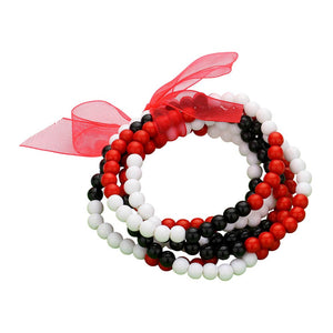 Black Red 6PCS Game Day Beaded Stretch Bracelets, Enhance your attire with this beautiful bracelet to show off your fun trendsetting style. It can be worn with any daily wear or on any sports day. These 6PCS Game Day Beaded Stretch Bracelets are a perfect gift idea for any sports lover.