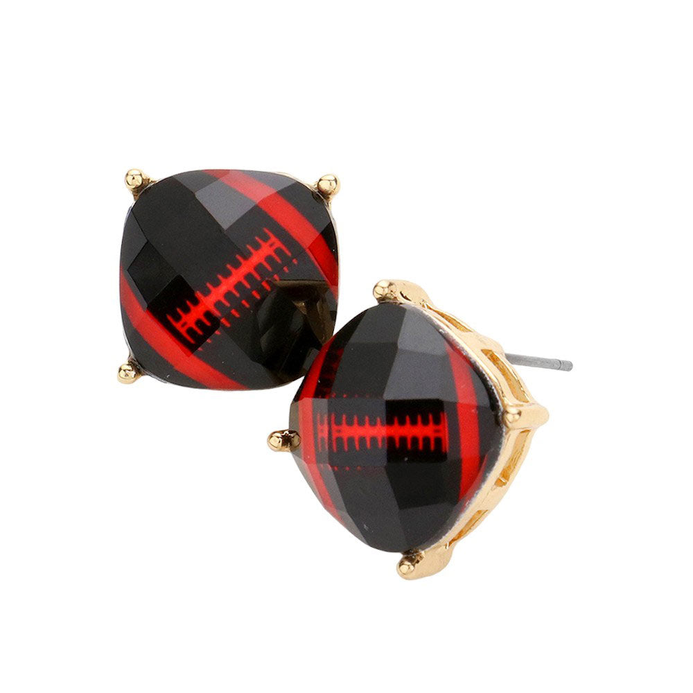 Black Red Score a touchdown with these quirky and playful Game Day Football Cushion Square Stud Earrings! Perfect for game days or any other occasion, these earrings feature a unique cushion square design that adds a fun and stylish touch to any outfit. Show off your love for the game in a fashionable and lighthearted way.