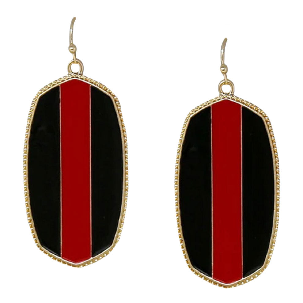 Black Red Game Day Hexagon Frame Enamel Drop Earrings, adorn yourself with game day drop earrings! Take your love for statement accessorizing to a new level of affection with these hexagon frame enamel drop earrings! These beautifully unique designed earrings with beautiful colors are suitable as gifts for wives, girlfriends, lovers, friends, and mothers. Perfect gift for those who are sports lovers. Get ready to make a sartorial statement! Awesome everyday day wear pairs well with any outfit.