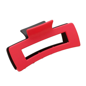 Black Red Game Day Two Tone Open Rectangle Hair Claw Clip, is perfect for keeping your locks in place. This professional-grade clip features a firm grip clamp that ensures your hair stays put all day long. Made from high-quality materials, this clip is sure to last. Perfect gift for sports lovers to show their team spirit.