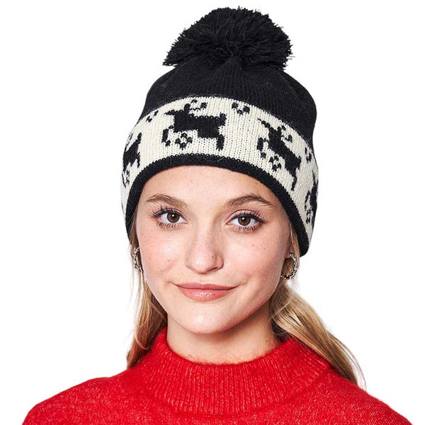 Black Reindeer Holiday Pom Pom Beanie Hat, is the ideal accessory to complete your winter wardrobe in this Christmas. It features a comfortable ribbed knit construction, with a decorative reindeer design and a festive pom-pom topper. Keep your head warm and stay stylish in this. Perfect winter season festival gift idea.