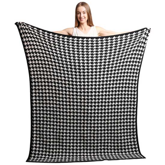 Black Reversible Hounds Tooth Patterned Throw Blanket, This versatile and luxurious blanket features a classic hound tooth pattern on both sides making it perfect for any decor. Crafted with high-quality materials, making it an ideal addition to your home. Stay cozy and stylish, gift this to your loved ones in the winter.
