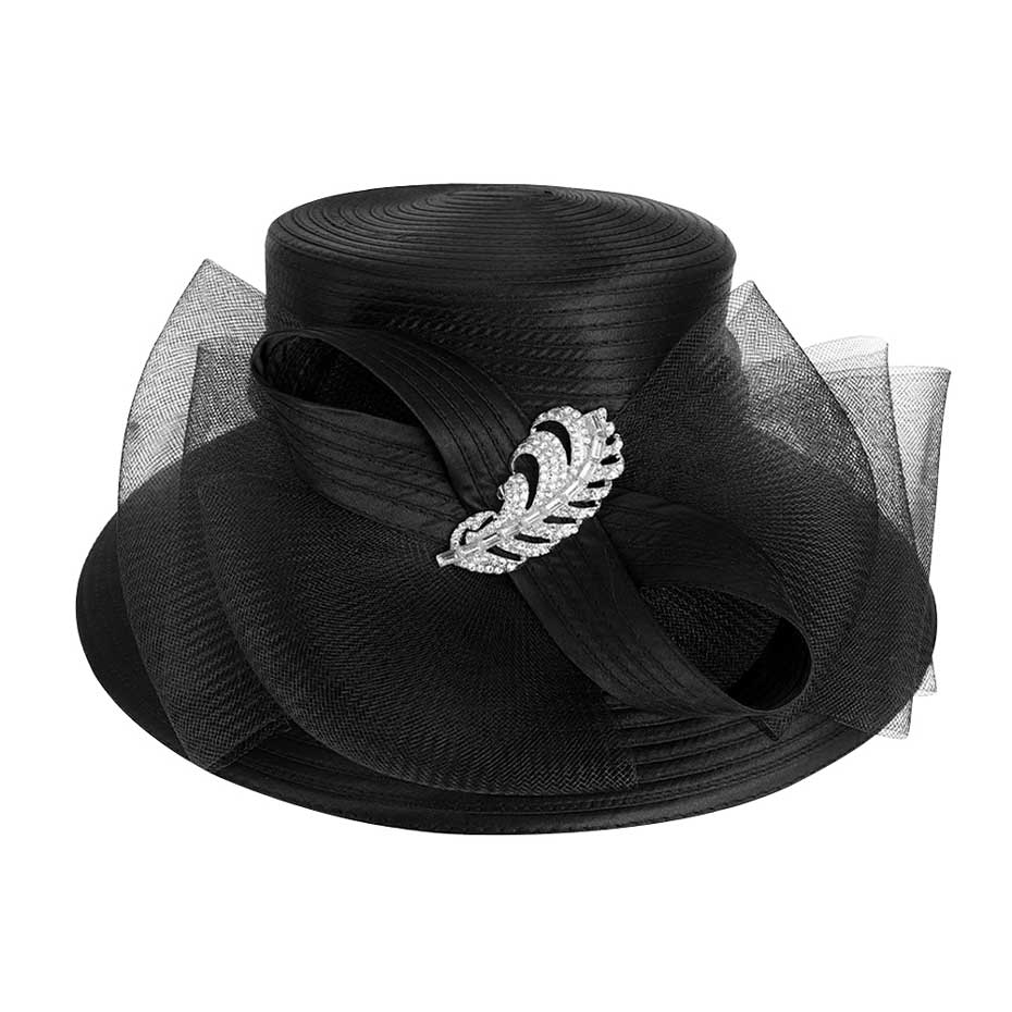 Rhinestone Embellished Feather Accented Mesh Bow Dressy Hat  display picture 2