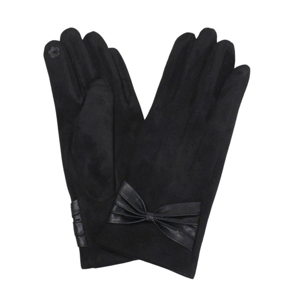 Black-Ribbon Deco Pointed Suede Feel Smart Touch Gloves are the perfect combination of style and functionality. With a soft suede feel and smart touch feature, you can stay warm and use your touchscreen devices with ease. The ribbon deco adds a touch of elegance to these versatile gloves. Ideal for gift.