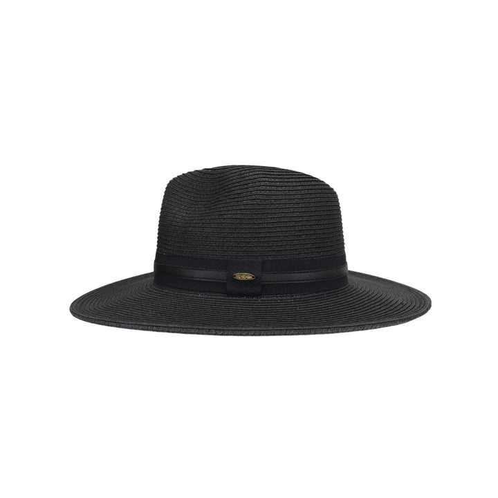 Black Ribbon and Leather Band C.C Panama Hat combines classic style with expert craftsmanship. Featuring a traditional Panama weave, this hat is accented with a refined ribbon and genuine leather band, offering both durability and sophisticated appeal. Ideal for sun protection and elevating your outfit, it provides a timeless accessory that balances function and fashion effortlessly. 