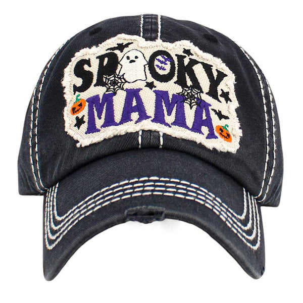 Black-SPOOKY MAMA Halloween Message Patch Accented Vintage Baseball Cap is perfect for spooky season! With a unique Halloween message patch and vintage style, this cap is sure to make a statement. Stay stylish while showing off your love for Halloween. 