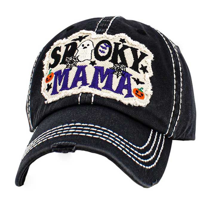 Black-SPOOKY MAMA Halloween Message Patch Accented Vintage Baseball Cap is perfect for spooky season! With a unique Halloween message patch and vintage style, this cap is sure to make a statement. Stay stylish while showing off your love for Halloween. 