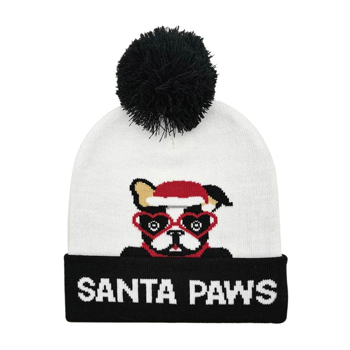 Black Our Santa Paws Message Bulldog Pom Pom Beanie Hat is the perfect combination of playfulness and warmth. This spunky cap, themed with an animal, Christmas, paw, and pom pom design, is sure to make a statement. The unique design adds a festive touch to any outfit. Perfect gift for Christmas, Secret Santa, holidays, etc.