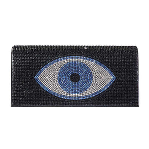 This Black Shimmery Evil Eye Evening Clutch Crossbody Bag will add a touch of glamour to any night out. The spacious interior makes this bag functional while still being fashionable. Perfect gift ideas for a birthday, holiday, Christmas, anniversary, Valentine's Day, or any special occasion. Regalo Navidad, Regalo Cumpleanos