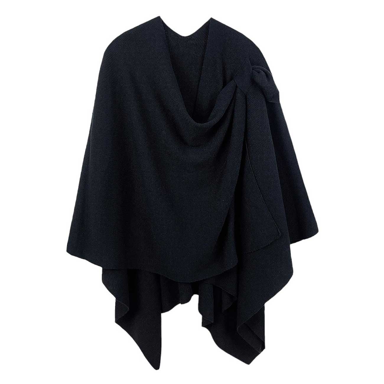 Black Shoulder Strap Solid Ruana Poncho, with the latest trend in ladies outfit cover-up! the high-quality bling border solid neck poncho is soft, comfortable, and warm but lightweight. Stay protected from the chilly weather while taking your elegant looks to a whole new level with an eye-catching, luxurious outfit women! 