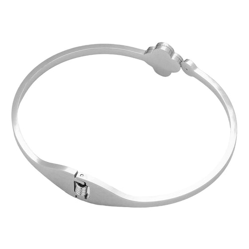 Quatrefoil Pointed Stainless Steel Hinged Bangle Bracelet - Mother of Pearl  Silver