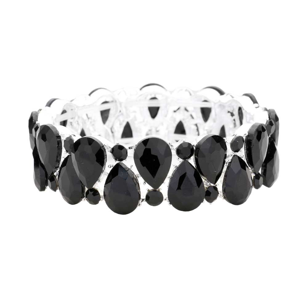 Black Silver Teardrop Stone Stretch Evening Bracelet, These gorgeous stone pieces will show your class in any special occasion. Fabulous fashion and sleek style adds a pop of pretty color to your attire, coordinate with any ensemble from business casual to everyday wear. Awesome gift for birthday, Anniversary, Valentine’s Day or any special occasion.