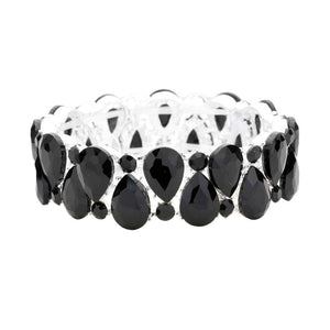 Black Silver Teardrop Stone Stretch Evening Bracelet, These gorgeous stone pieces will show your class in any special occasion. Fabulous fashion and sleek style adds a pop of pretty color to your attire, coordinate with any ensemble from business casual to everyday wear. Awesome gift for birthday, Anniversary, Valentine’s Day or any special occasion.