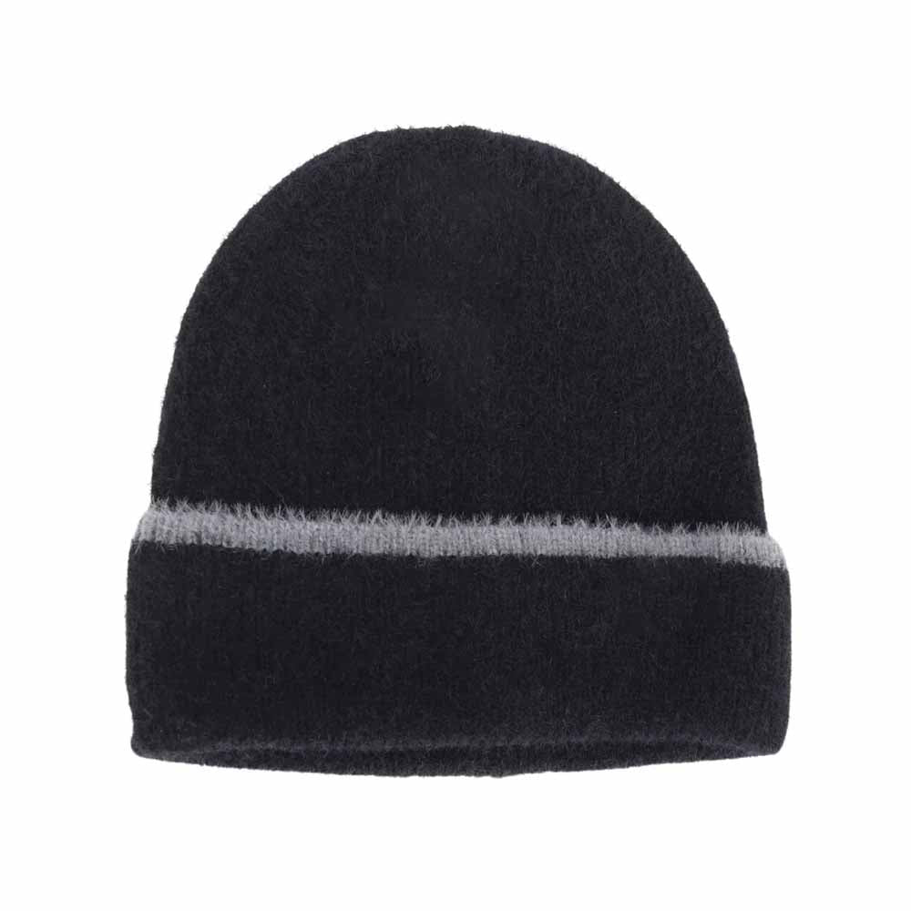 Soft Feather Yarn Striped Cuff C.C Beanie – Madeline Love