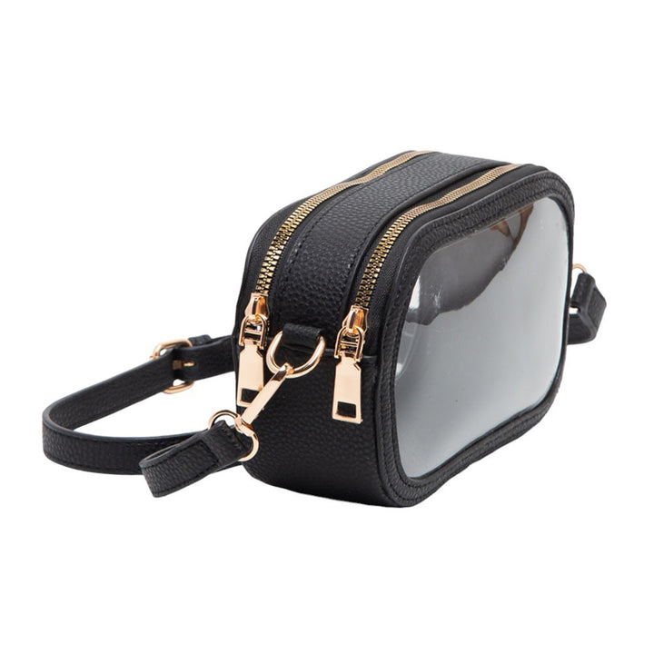 Black Solid Faux Leather Transparent Rectangle Crossbody Bag, is the perfect accessory for any outfit. Its solid faux leather material is durable and lightweight. The adjustable crossbody strap provides convenience and comfortability. Wear it on your next night out for a fashionable look and make an exquisite gift with this!