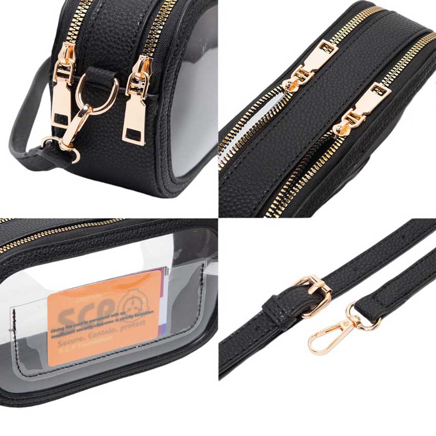 Black Solid Faux Leather Transparent Rectangle Crossbody Bag, is the perfect accessory for any outfit. Its solid faux leather material is durable and lightweight. The adjustable crossbody strap provides convenience and comfortability. Wear it on your next night out for a fashionable look and make an exquisite gift with this!
