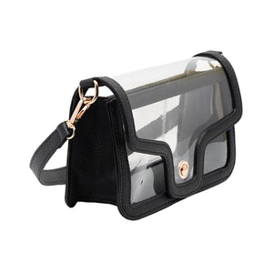 Black Solid Faux Leather Transparent Rectangle Shoulder Bag, is sophisticated and stylish. Crafted with durable, high-quality faux leather, it features a transparent rectangular shape for a chic look. Carry it to your next dinner date or social event to add a touch of elegance. Perfect Gift for fashion enthusiasts.