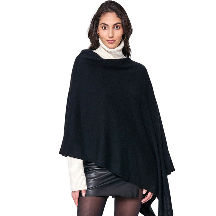 Black Solid Scarf Poncho, with the latest trend in ladies' outfit cover-up! The high-quality poncho is soft, comfortable, and warm but lightweight. It's perfect for your daily, casual, party, evening, vacation, and other special events outfits. A fantastic gift for your friends or family.