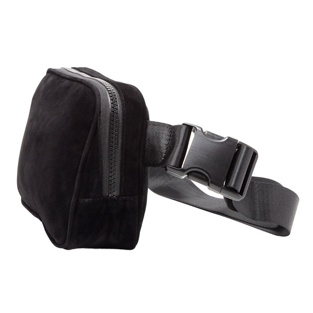Black Solid Sling Bag Fanny Pack Velvet Belt Bag, is the perfect accessory for any occasion. Featuring a high-quality velvet material construction, this bag is lightweight and durable, making it a great choice for everyday wear. Ideal gift for young adults, traveler friends, family members, co-workers, or yourself.