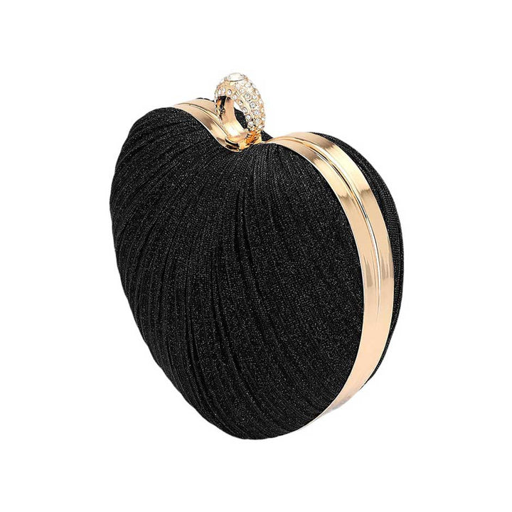 Black Sparkle Fabric Heart Fold Clutch Evening Bag Crossbody Bag is the perfect accessory for any evening event. Its compact and versatile design allows for both handheld and crossbody wear. The sparkling fabric adds a touch of glamour to any outfit, making it a must-have for any fashion-forward individual.