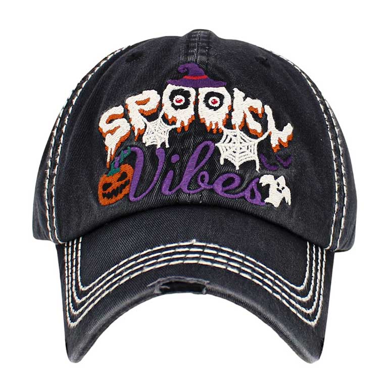 Black Spooky Vibes Message Witch Hat Pumpkin Ghost Pointed Vintage Baseball Cap, is perfect for the Halloween season. This vintage-inspired cap features festive Halloween design elements. This Baseball Cap is the perfect outfit for any holiday. It's an excellent gift for your friends, family, or loved ones.