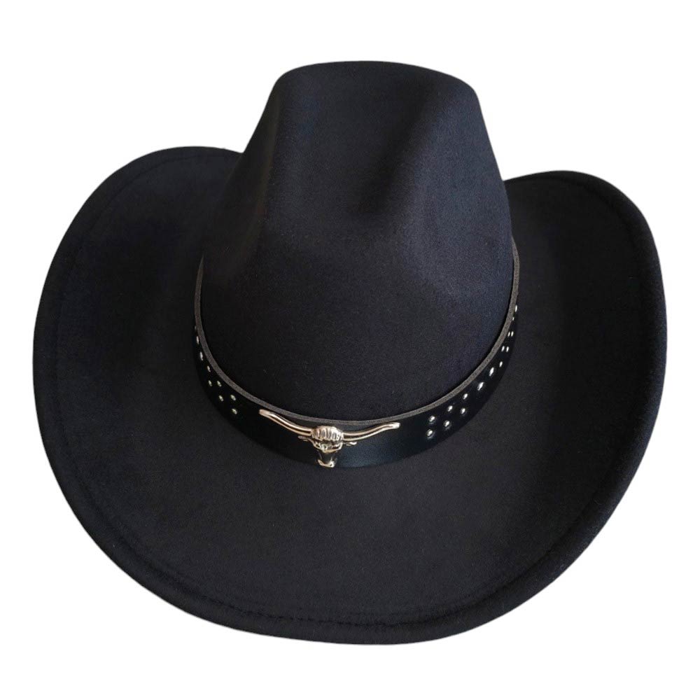 Black-Steer Head Pointed Western Belt Pointed Cowboy Fedora Hat is a versatile accessory that adds a touch of Western flair to any outfit. With its pointed design and steer head embellishment, it is both stylish and functional. Made with high-quality materials, it is a durable and long-lasting addition to your wardrobe.