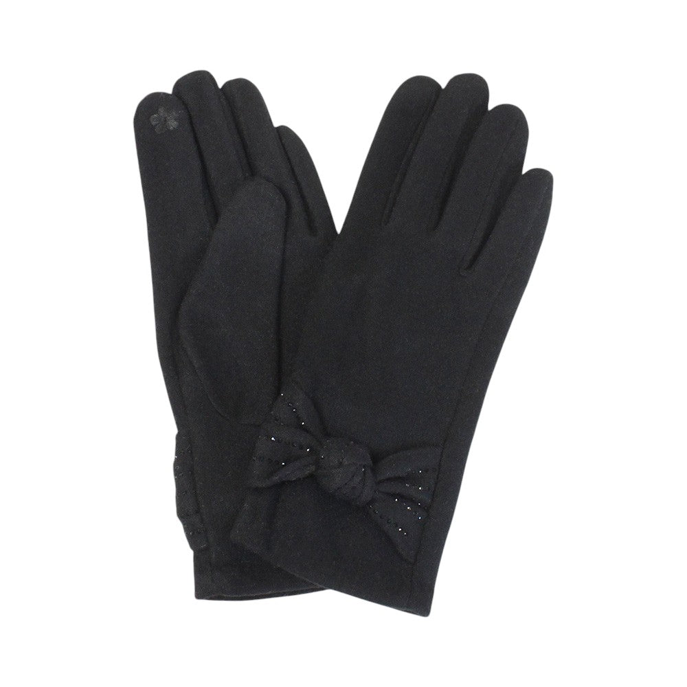 Black Stone Deco Ribbon Smart Touch Gloves, stay warm and stylish with our gloves feature a unique stone design and smart touch technology, make a delightful gift.