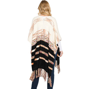 Black Striped Tassel Fringe Ruana Poncho, with the latest trend in ladies' outfit cover-up! the high-quality tassel fringe ruana poncho is soft, comfortable, and warm but lightweight. It's perfect for your daily, casual, party, vacation, and other special events outfits. A fantastic gift for your friends or family.